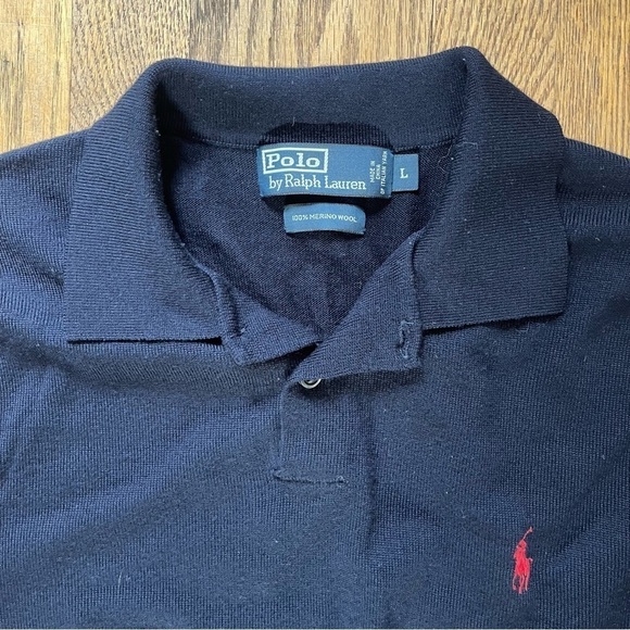 Polo Ralph Lauren Mens 100% Merino Wool Collared Sweater Navy Blue Size Large - Picture 3 of 5